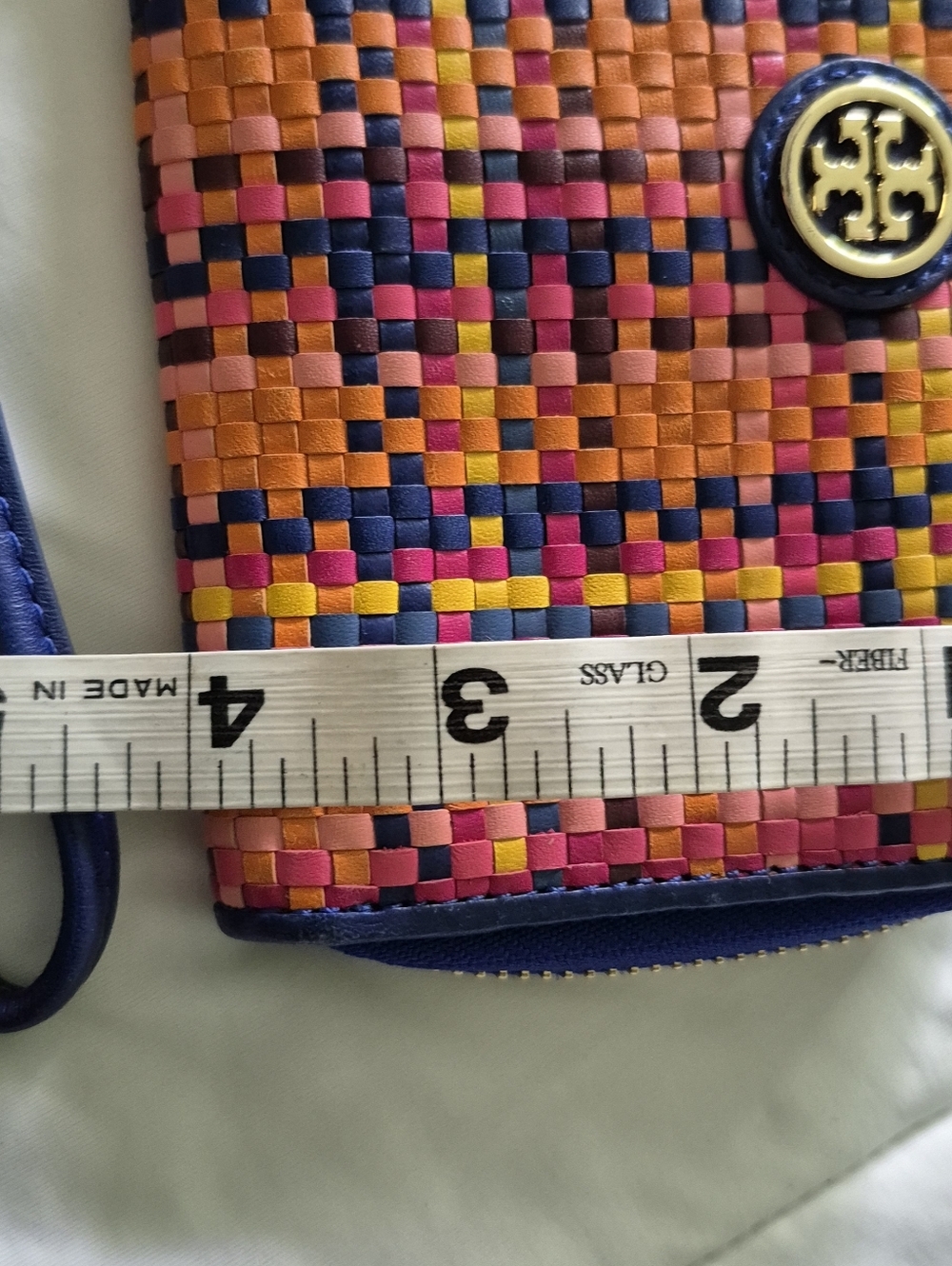 TORY BURCH JANE WOVEN LEATHER RAINBOW MULTI  WRISTLET WALLET - Picture 7 of 7